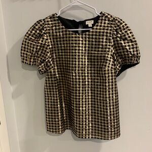 J. Crew Black and Gold Checkered Blouse